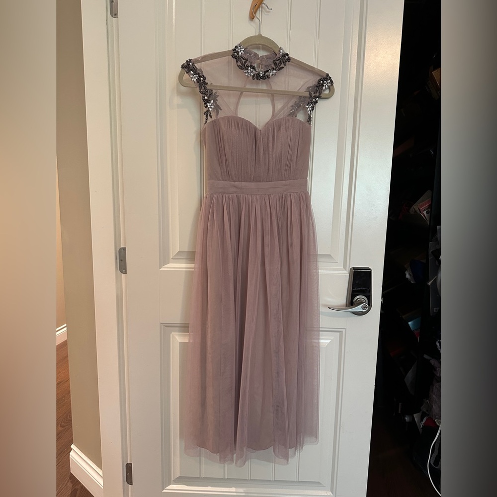 Little Mistress Mauve Dress with Embellished Neckline
